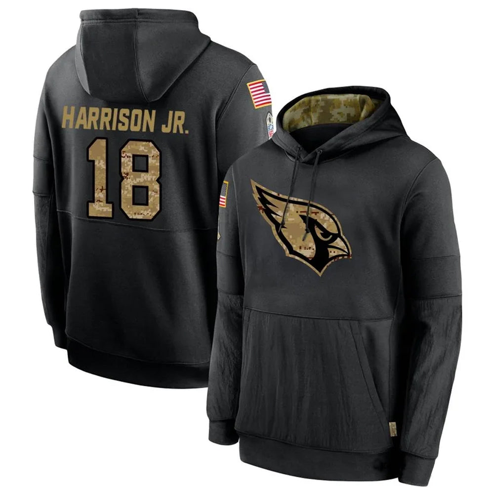 Jamed A.Cardinals #18 Marvin Harrison Jr. Player Black Salute to Service Hoodies  Stitched Jerseys