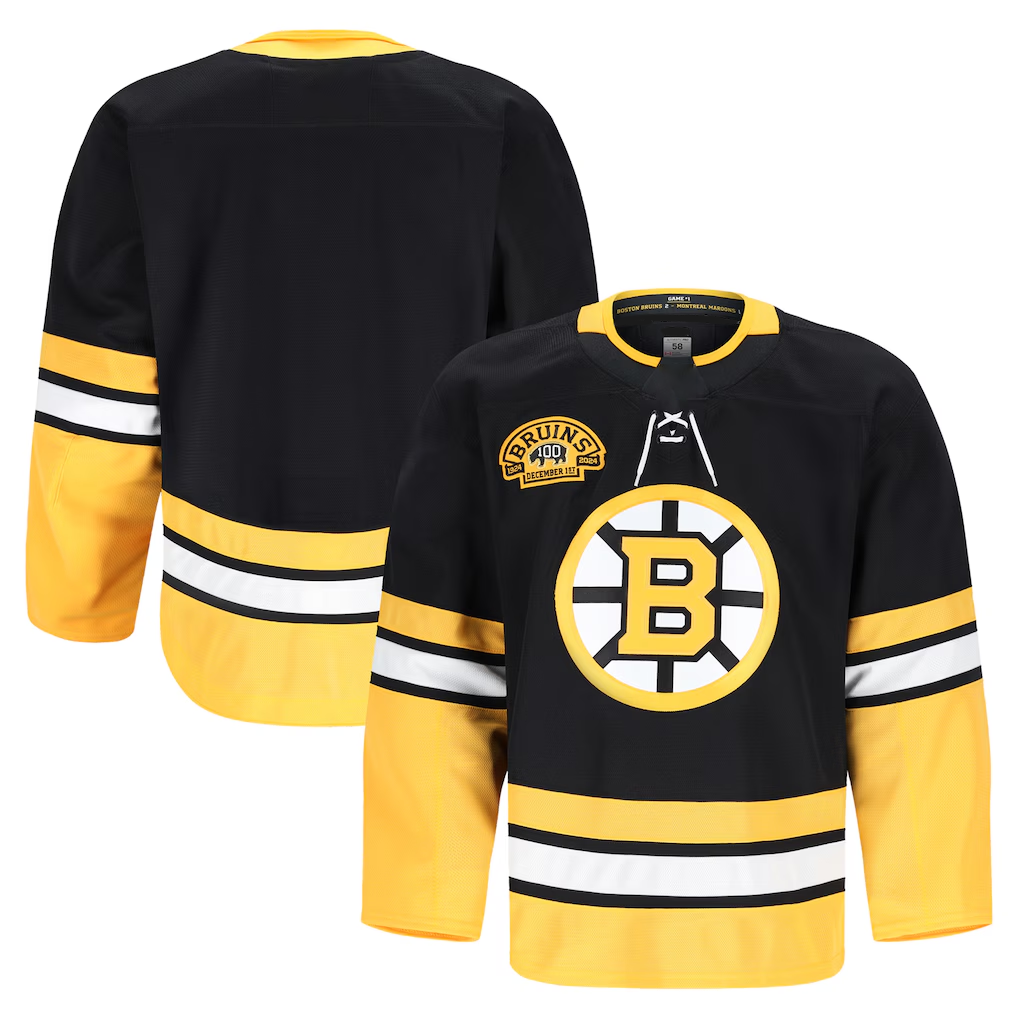 Jamed B.Bruins Black 100th Anniversary Authentic Pro Stitched Jerseys
