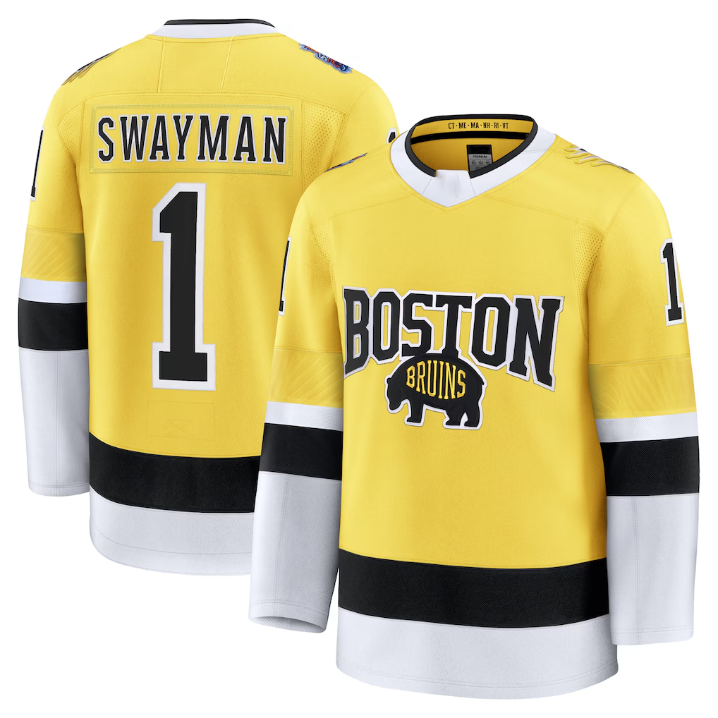 Jamed B.Bruins #1 Jeremy Swayman Gold 2026 Stadium Series Premium Stitched Jerseys