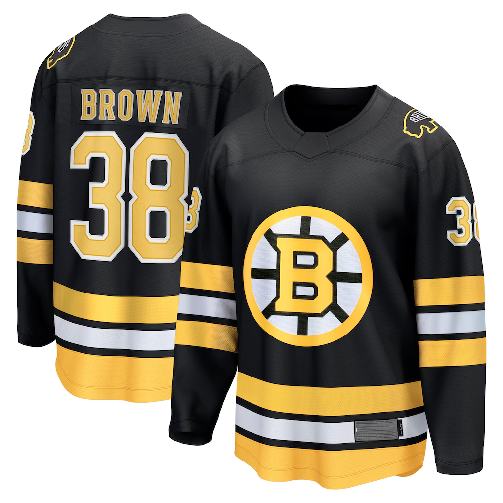 Jamed B.Bruins #38 Patrick Brown Black Home Breakaway Player Stitched Jerseys