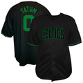 Jamed B.Celtics #0 Jayson Tatum Profile Black Big & Tall Name & Number Button-Up Jerseys