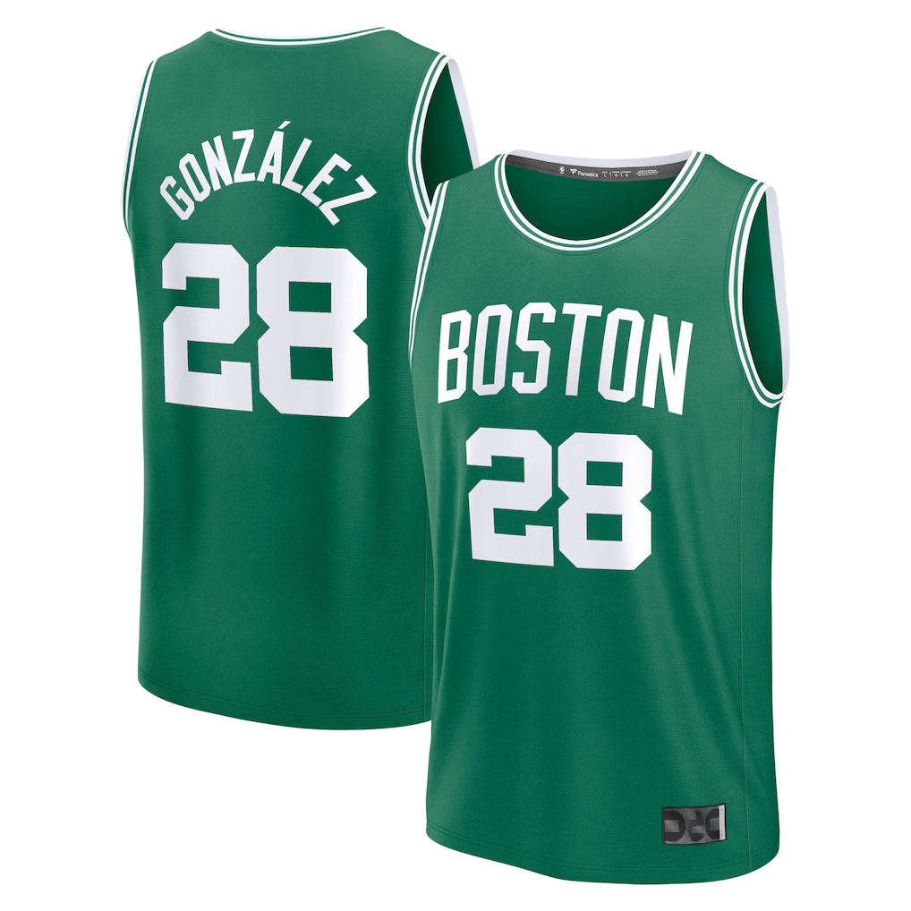Jamed B.Celtics #28 Hugo Gonzalez Kelly Green 2025  Draft First Round Pick Fast Break Replica Jerseys - Icon Edition