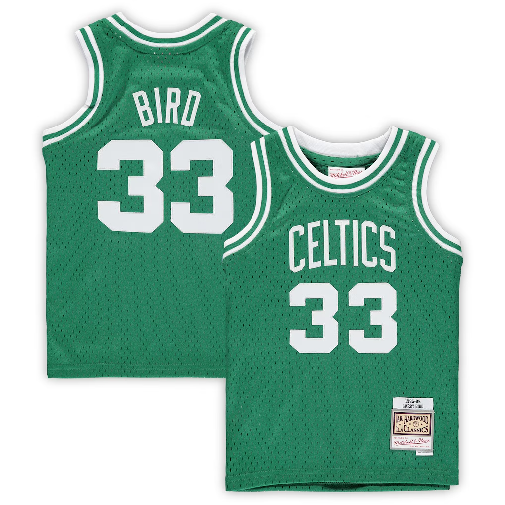 Jamed B.Celtics #33 Larry Bird Mitchell & Ness Kelly Green 1985-86 Hardwood Classics Throwback Team Jerseys