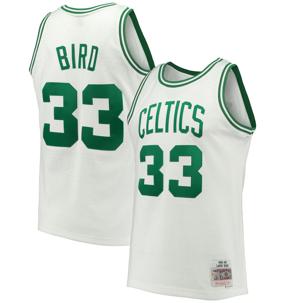 Jamed B.Celtics #33 Larry Bird Mitchell & Ness White Hardwood Classics 198586 Swingman Jerseys