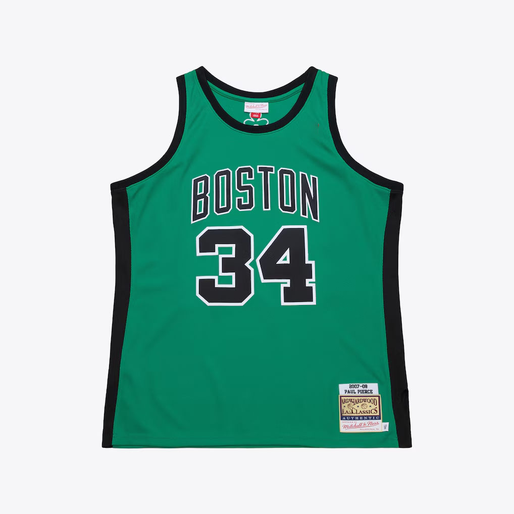Jamed B.Celtics #34 Paul Pierce Mitchell & Ness Kelly Green 2007-08 Hardwood Classics Authentic Jerseys