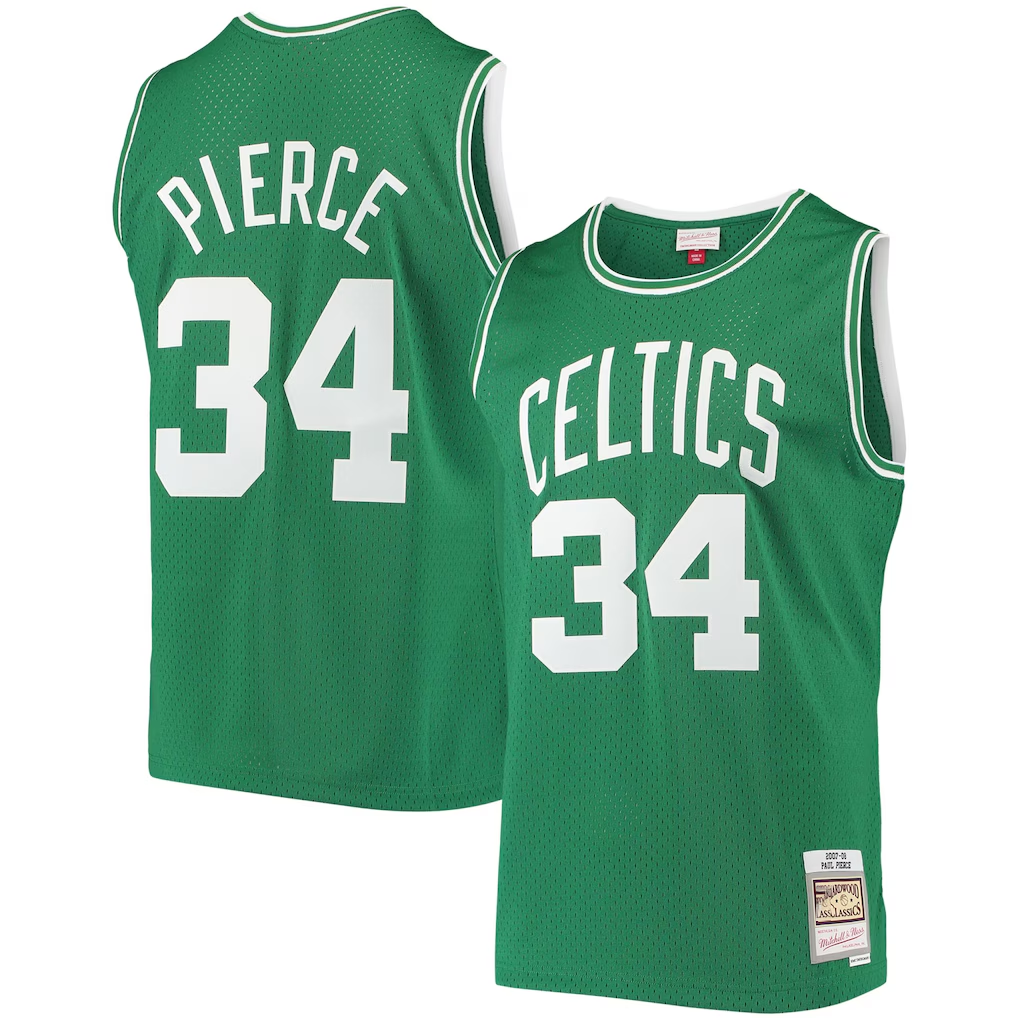 Jamed B.Celtics #34 Paul Pierce Mitchell & Ness Kelly Green Hardwood Classics Swingman Jerseys