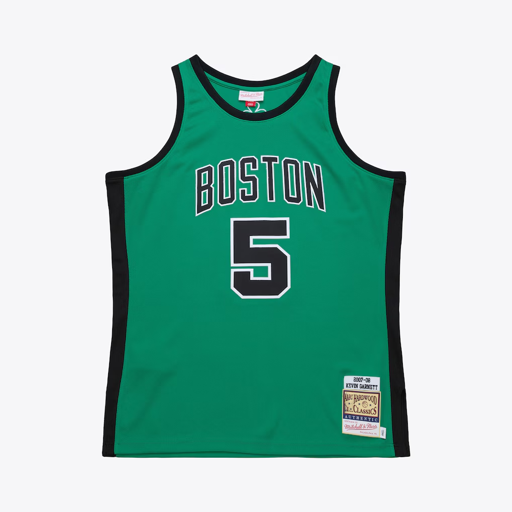 Jamed B.Celtics #5 Kevin Garnett Mitchell & Ness Kelly Green 2007-08 Hardwood Classics Authentic Jerseys