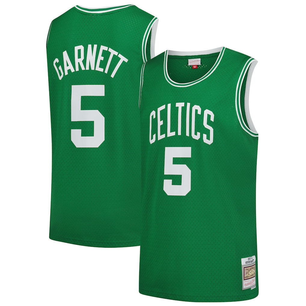 Jamed B.Celtics #5 Kevin Garnett Mitchell & Ness Kelly Green 200708 Hardwood Classics Swingman Jerseys