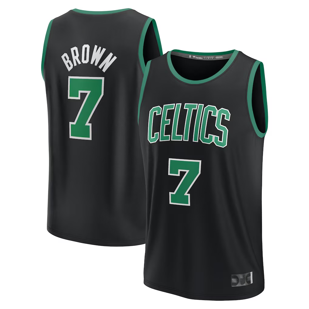 Jamed B.Celtics #7 Jaylen Brown Black Fast Break Replica Player Jerseys - Statement Edition
