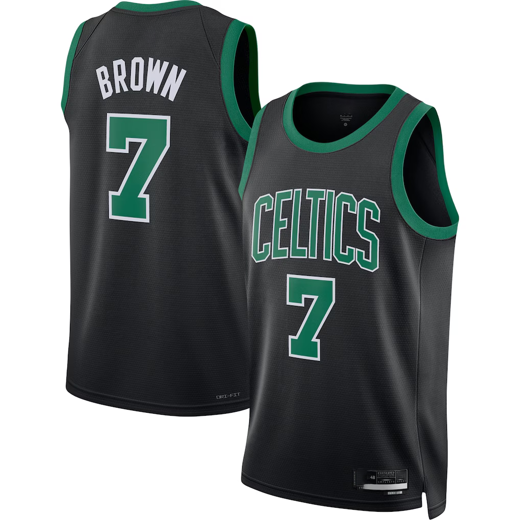 Jamed B.Celtics #7 Jaylen Brown Black Swingman Jerseys - Statement Edition