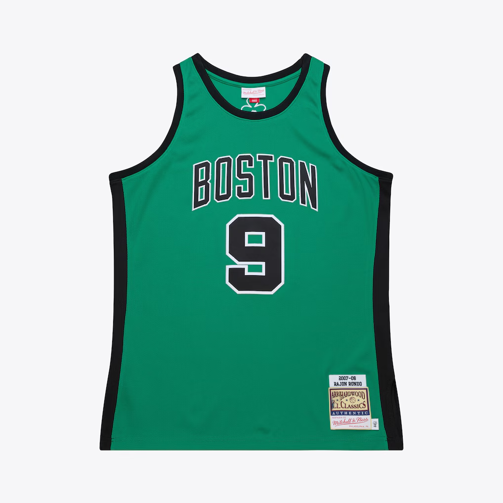 Jamed B.Celtics #9 Rajon Rondo Mitchell & Ness Kelly Green 2007-08 Hardwood Classics Authentic Jerseys
