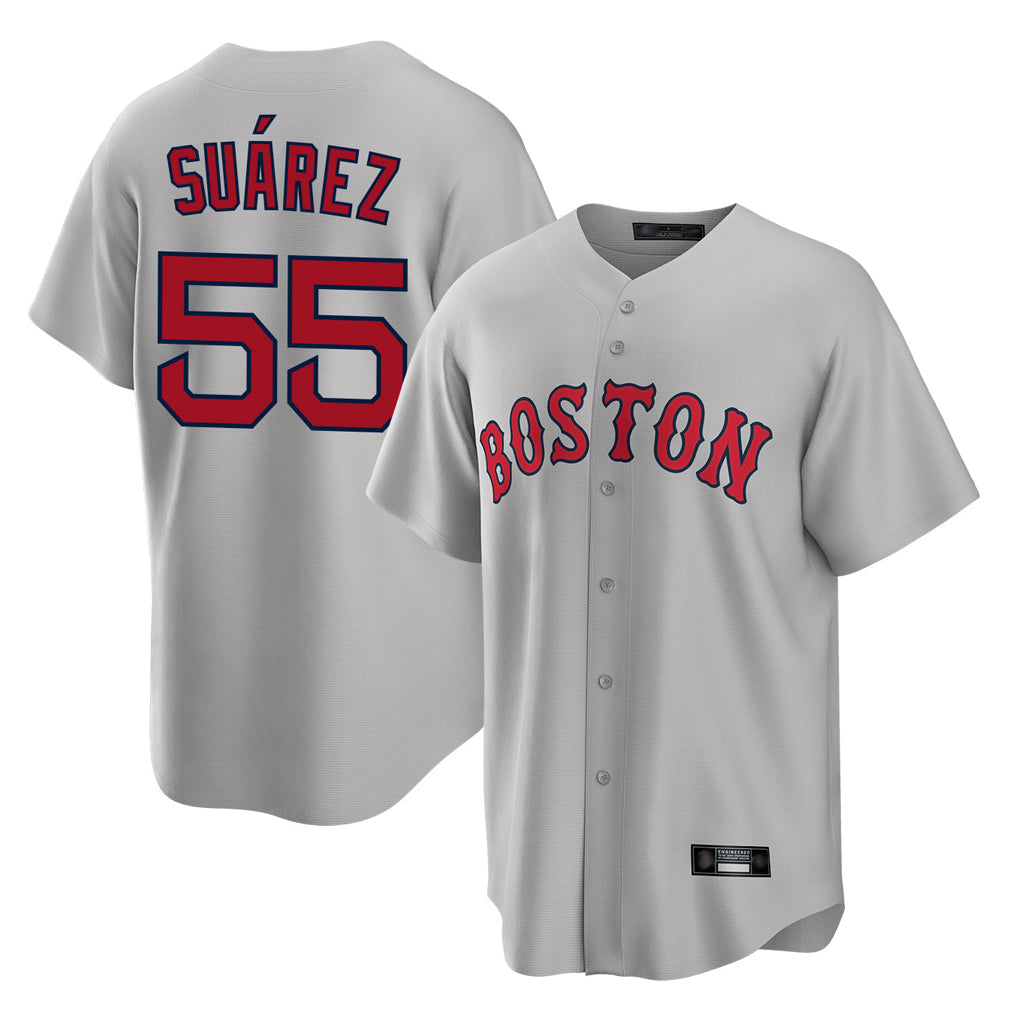 Jamed B.Red Sox #55 Ranger Su¨¢rez Player Gray Road Home Game Stitched Jerseys