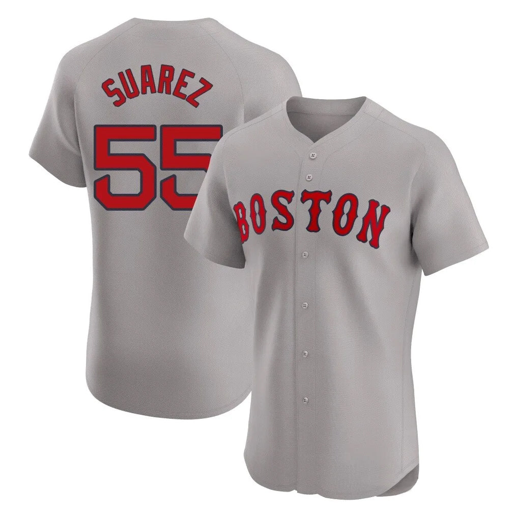 Jamed B.Red Sox #55 Ranger Su¨¢rez Player Gray Road Limited Elite Home Game Stitched Jerseys