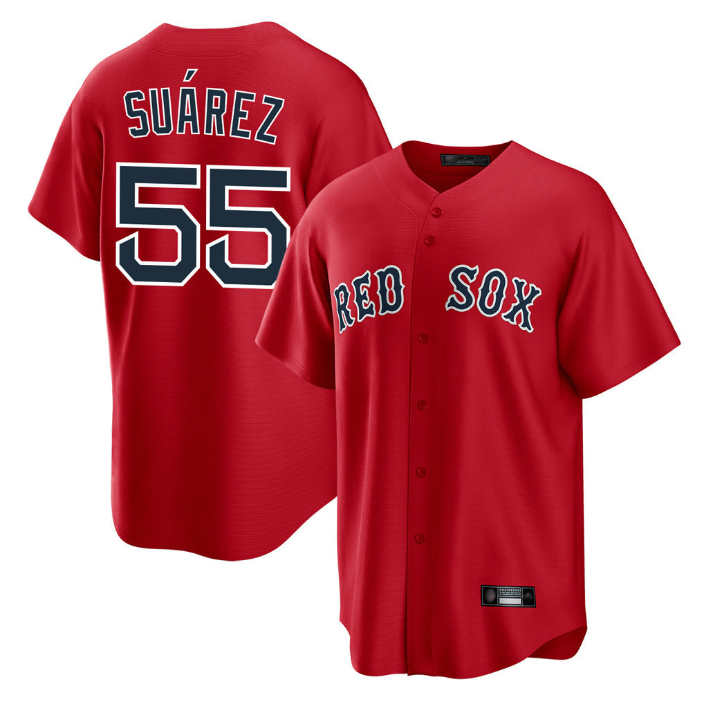 Jamed B.Red Sox #55 Ranger Su¨¢rez Player Red Home Game Stitched Jerseys