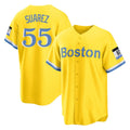 Jamed B.Red Sox #55 Ranger Su¨¢rez Player Yellow Home Game Stitched Jerseys