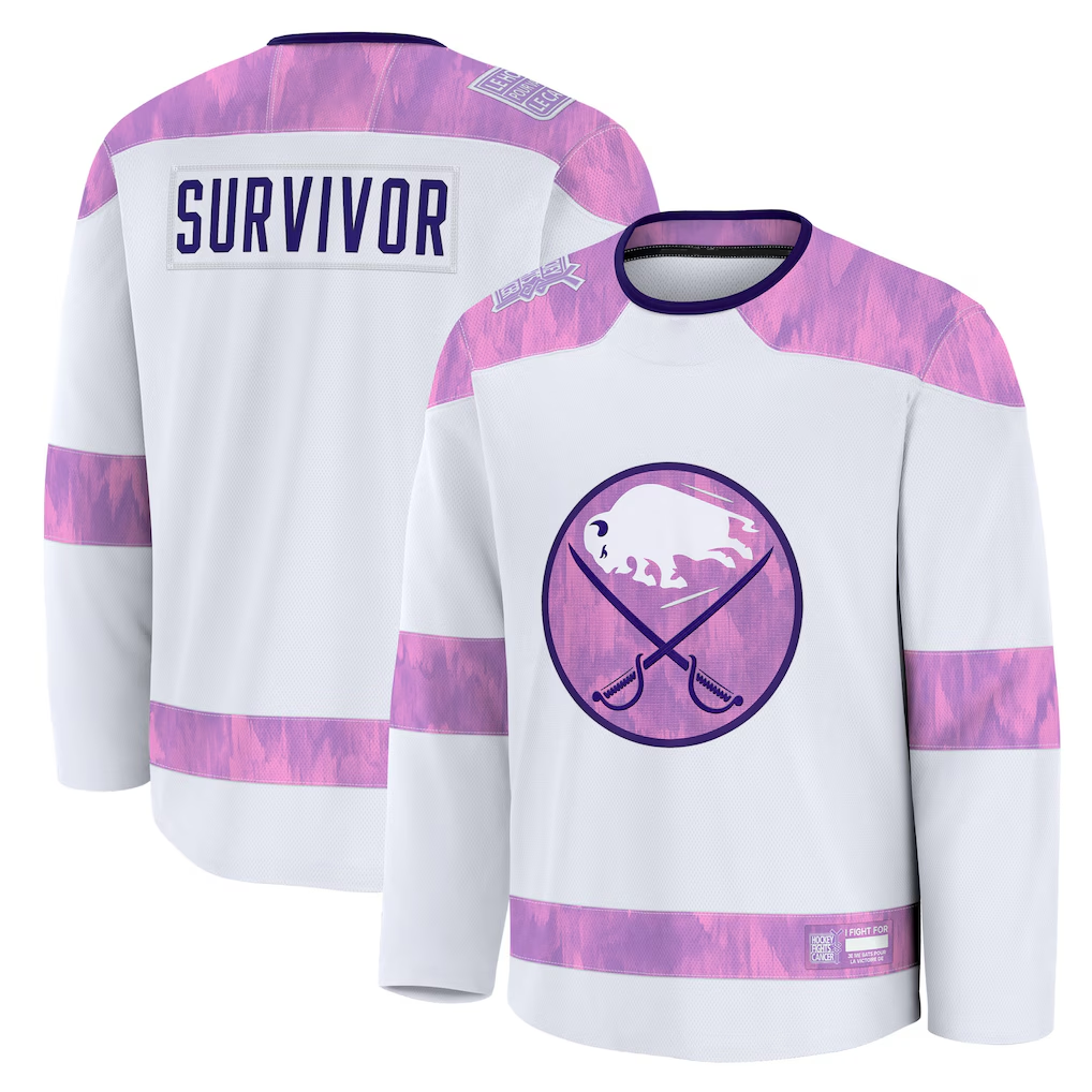 Jamed B.Sabres White Hockey Fights Cancer Survivor Practice Stitched Jerseys