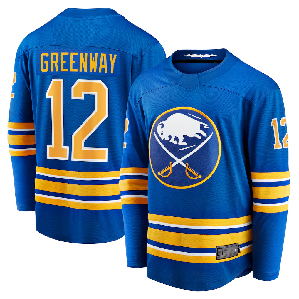 Jamed B.Sabres #12 Jordan Greenway Royal Home Breakaway Stitched Jerseys