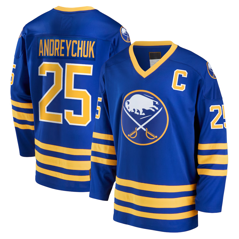 Jamed B.Sabres #25 Dave Andreychuk Royal Breakaway Retired Player Stitched Jerseys