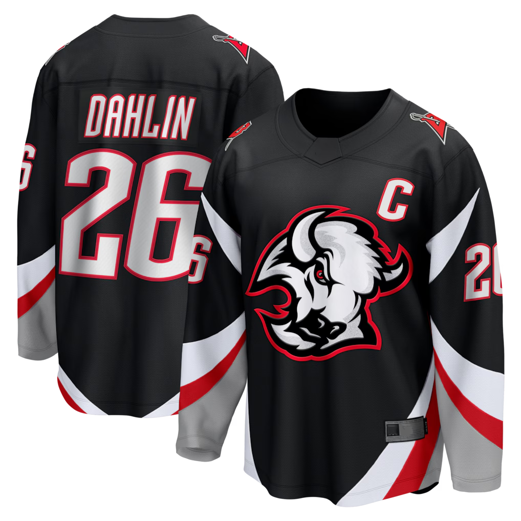 Jamed B.Sabres #26 Rasmus Dahlin Black Alternate Captain Patch Breakaway Stitched Jerseys