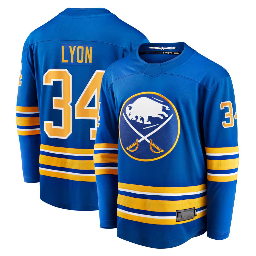 Jamed B.Sabres #34 Alex Lyon Royal Home Breakaway Stitched Jerseys
