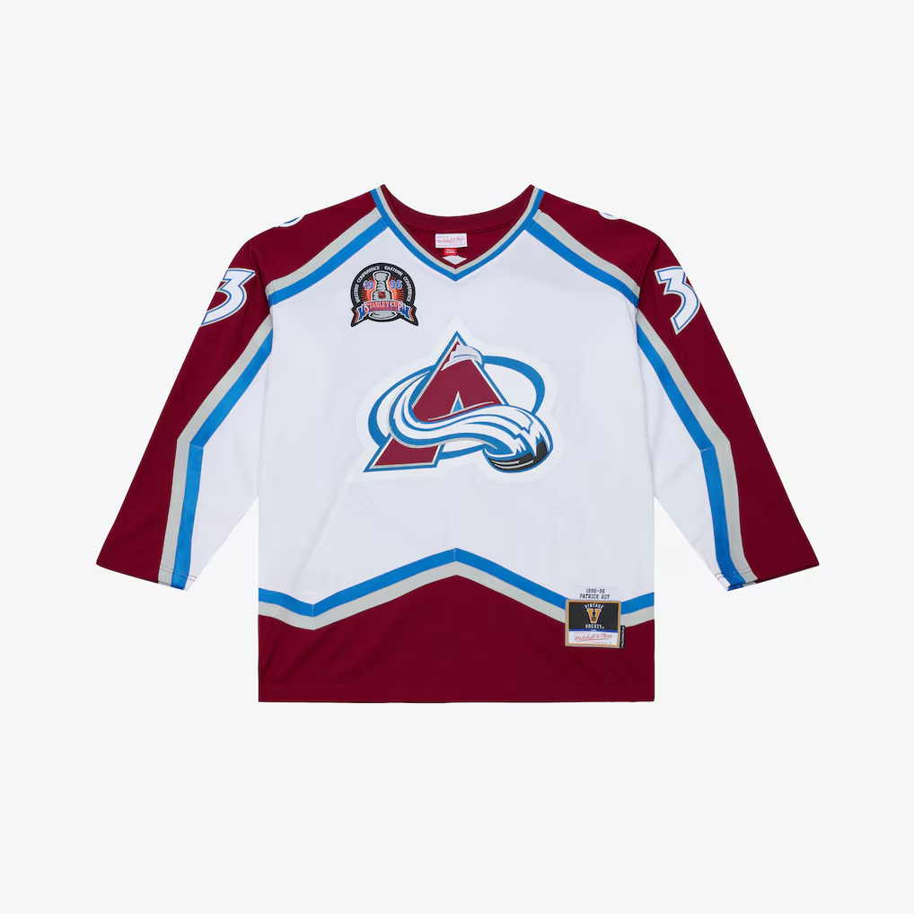 Jamed C.Avalanche Patrick Roy Mitchell & Ness White 1995 Power Play Jerseys