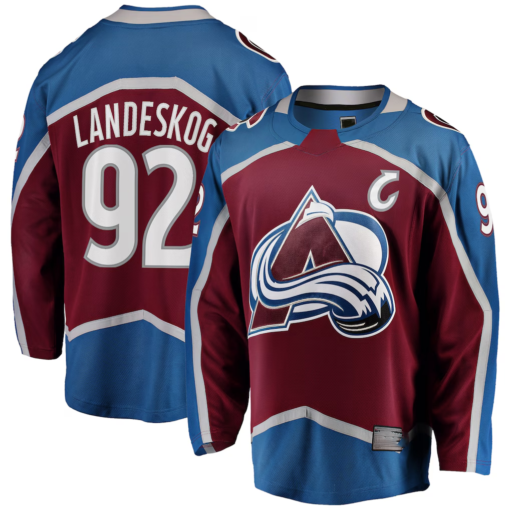 Jamed C.Avalanche #92 Gabriel Landeskog Burgundy Captain Patch Home Breakaway Jerseys