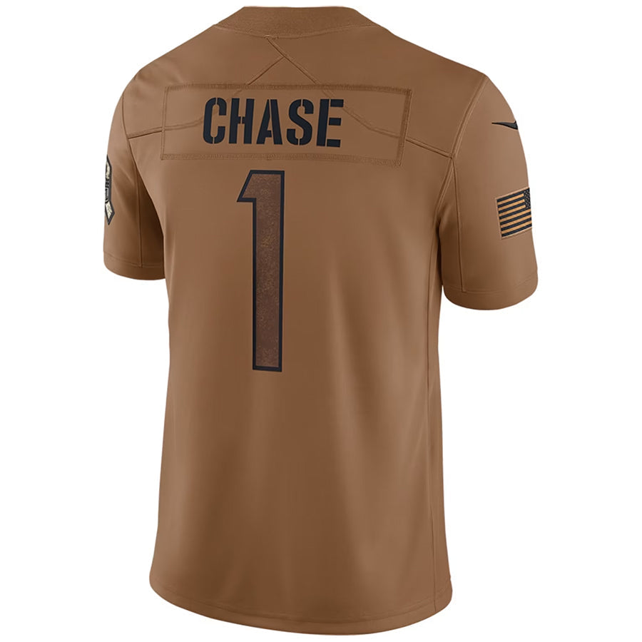 Jamed C.Bengals #1 Ja'Marr Chase Player BROWN Salute To Service Limited Stitched Jerseys
