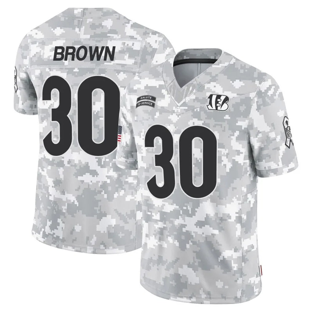Jamed C.Bengals #30 Chase Brown Player Arctic Camo Salute to Service Limited Stitched Jerseys