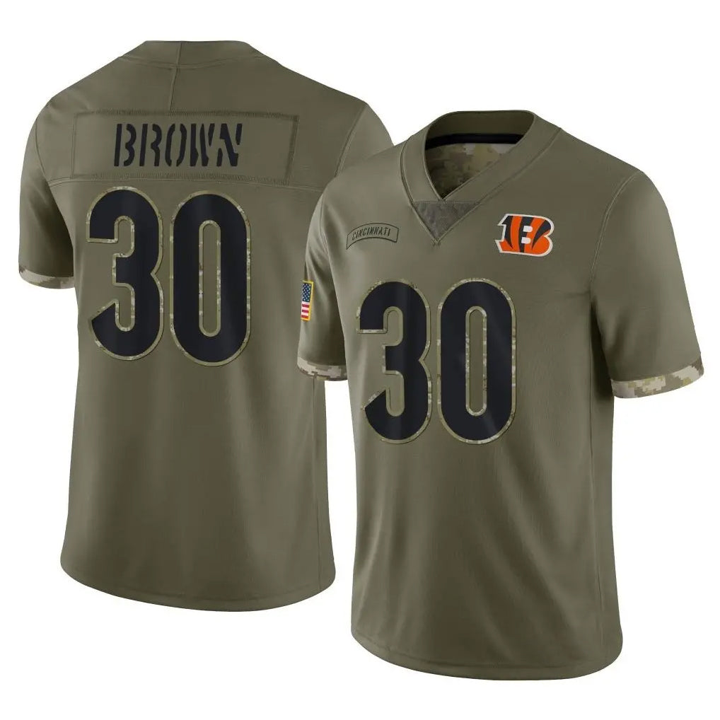 Jamed C.Bengals #30 Chase Brown Player Salute To Service Limited Olive Stitched Jerseys