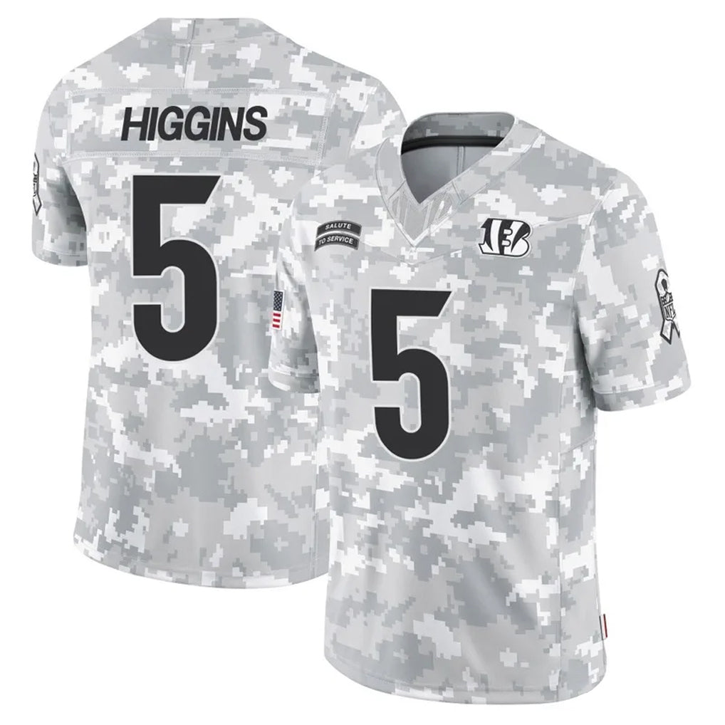 Jamed C.Bengals #5 Tee Higgins Player Arctic Camo Salute to Service Limited Stitched Jerseys
