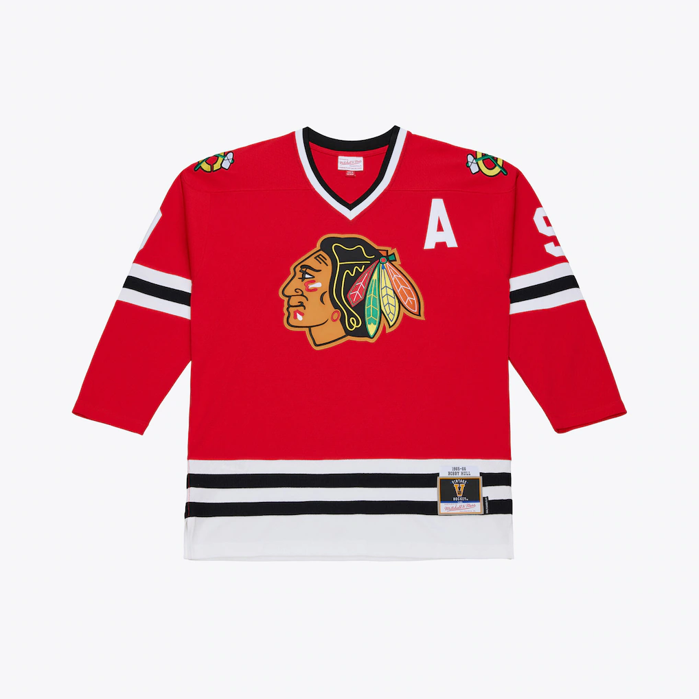 Jamed C.Blackhawks Bobby Hull Mitchell & Ness Red 1966 Power Play Jerseys