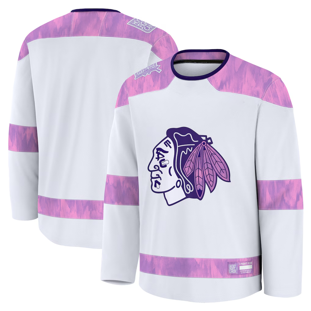 Jamed C.Blackhawks White 2024 Hockey Fights Cancer Practice Jerseys