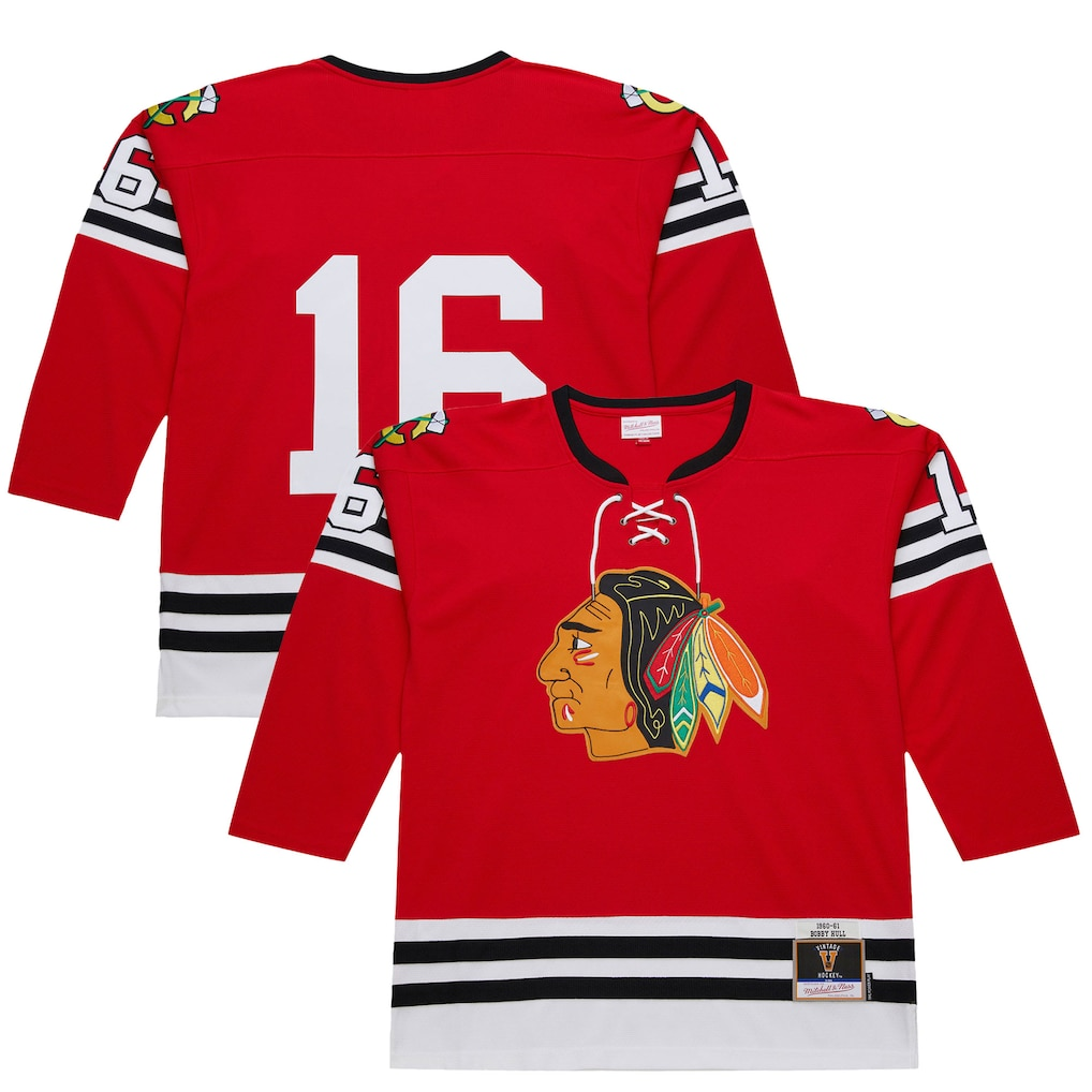 Jamed C.Blackhawks #16 Bobby Hull Scarlet 1960-61 Power Play Jerseys