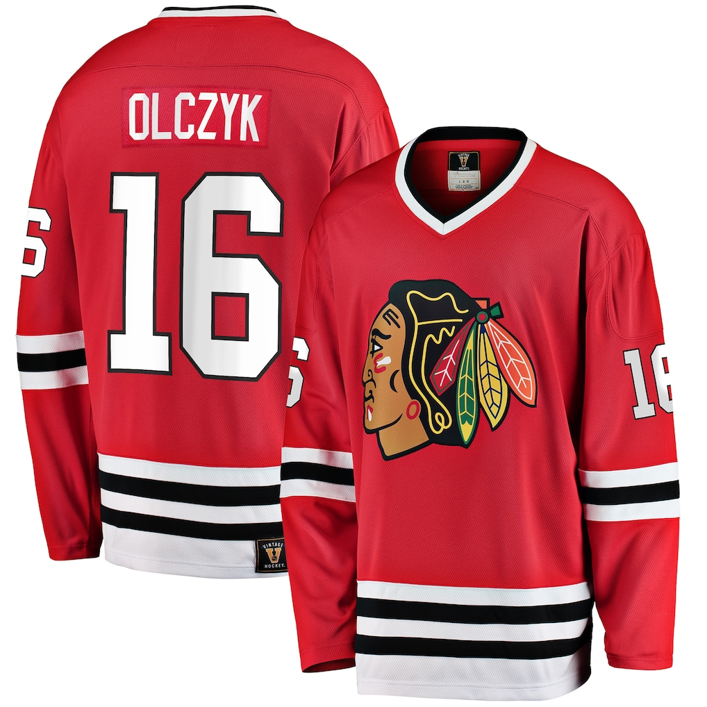 Jamed C.Blackhawks #16 Eddie Olczyk Red Premier Breakaway Retired Player Jerseys