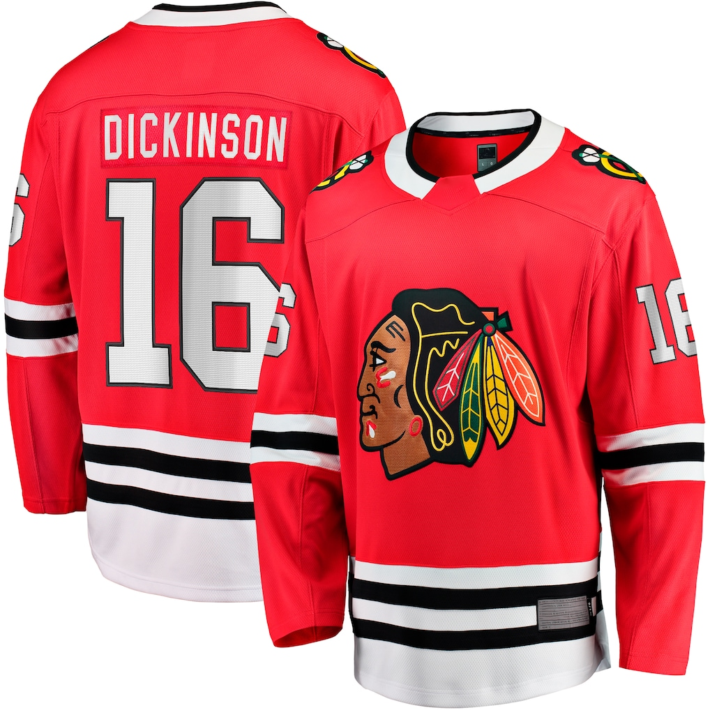 Jamed C.Blackhawks #16 Jason Dickinson Red Home Breakaway Jerseys