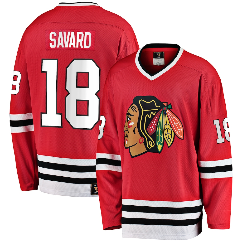 Jamed C.Blackhawks #18 Denis Savard Red Premier Breakaway Retired Player Jerseys