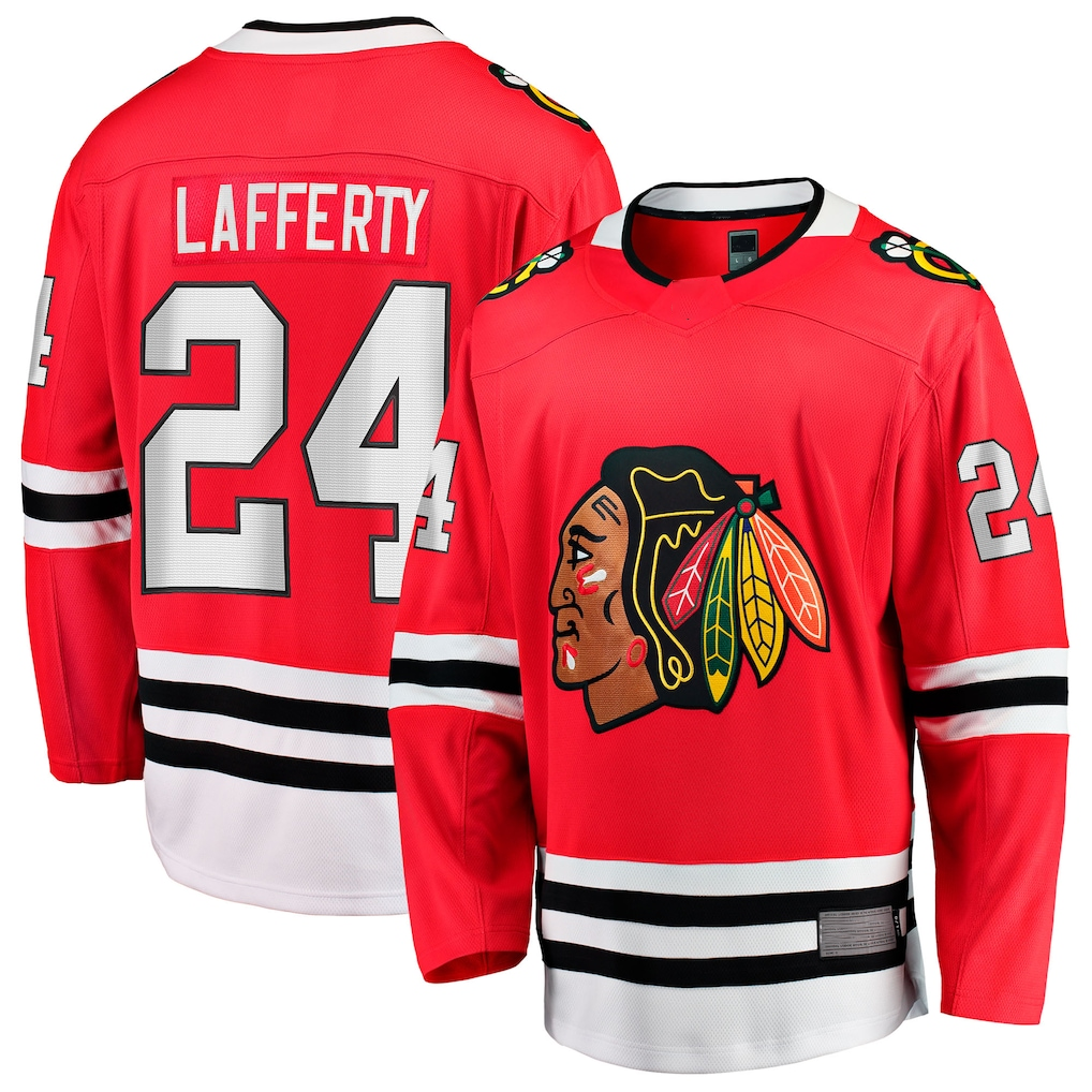 Jamed C.Blackhawks #24 Sam Lafferty Red Home Breakaway Jerseys