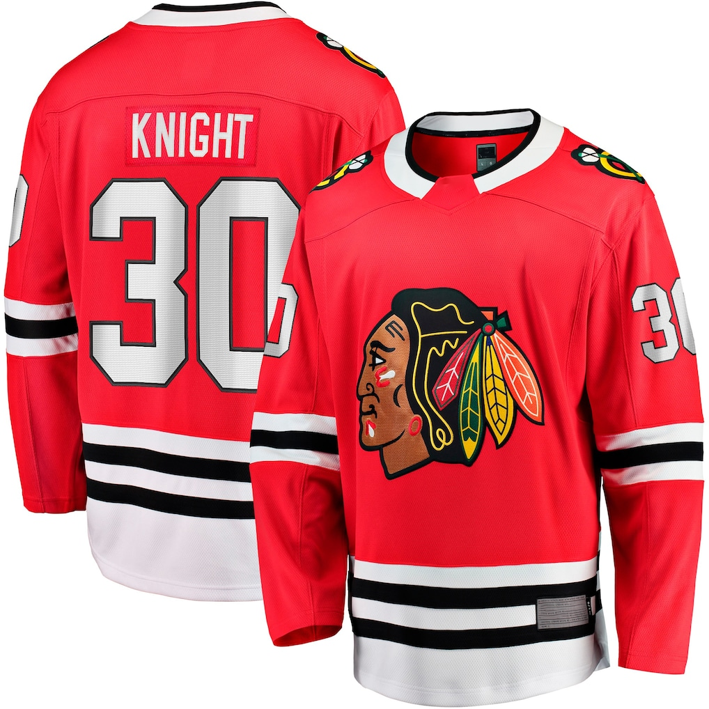 Jamed C.Blackhawks #30 Spencer Knight Red Home Breakaway Jerseys