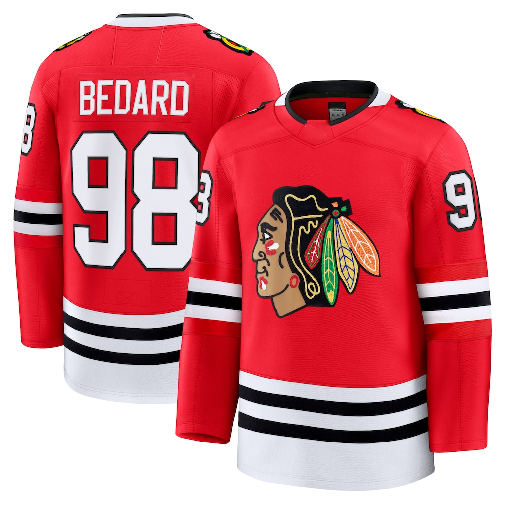 Jamed C.Blackhawks #98 Connor Bedard Red Home Premium Jerseys