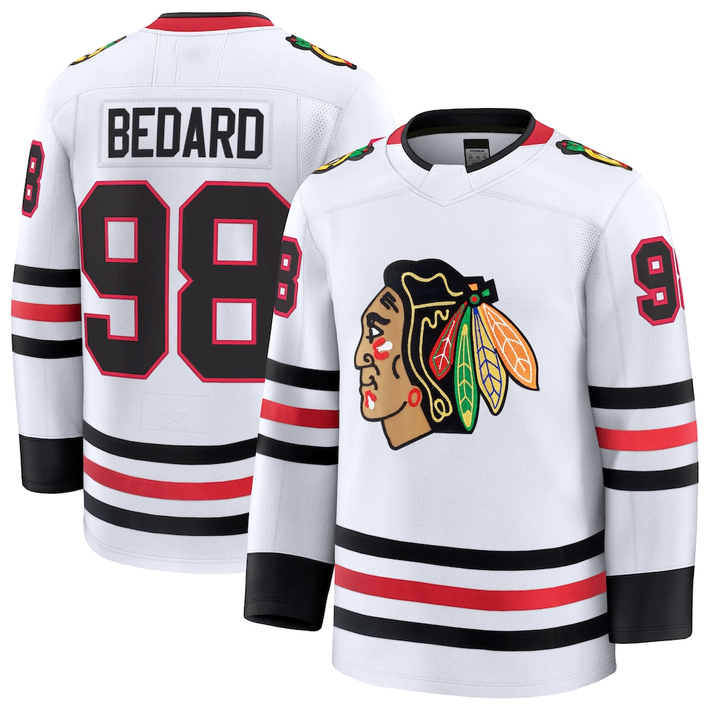 Jamed C.Blackhawks #98 Connor Bedard White Away Premium Jerseys