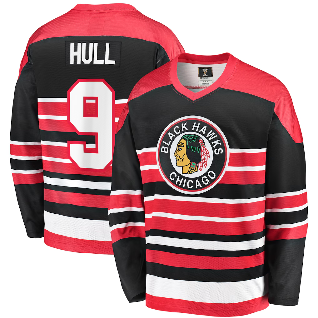 Jamed C.Blackhawks #9 Bobby Hull Red Premier Breakaway Retired Player Jerseys