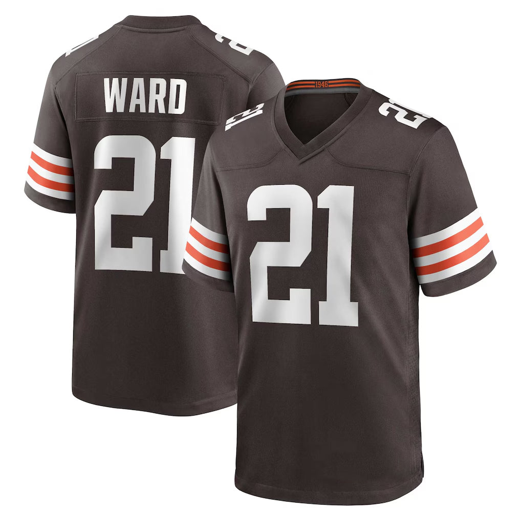Jamed C.Browns #21 Denzel Ward Player Brown Home Game Football Jerseys