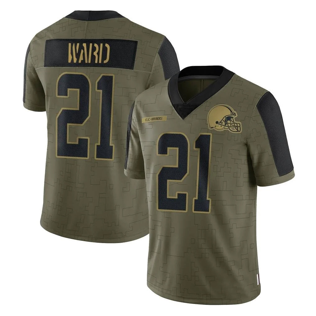 Jamed C.Browns #21 Denzel Ward Player Salute To Service Limited Olive Football Jerseys