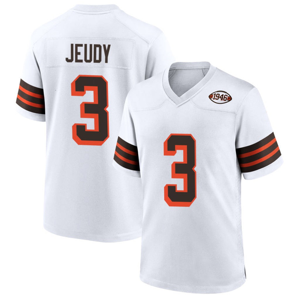JamedC.Browns #3 Jerry Jeudy Player White Alternate Home Game Stitched Jerseys