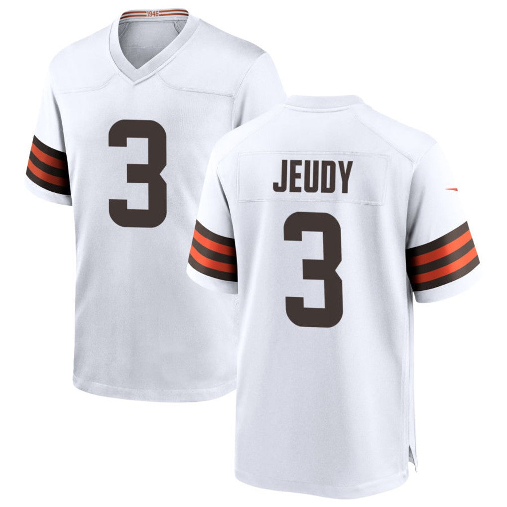 JamedC.Browns #3 Jerry Jeudy Player White Home Game Stitched Jerseys