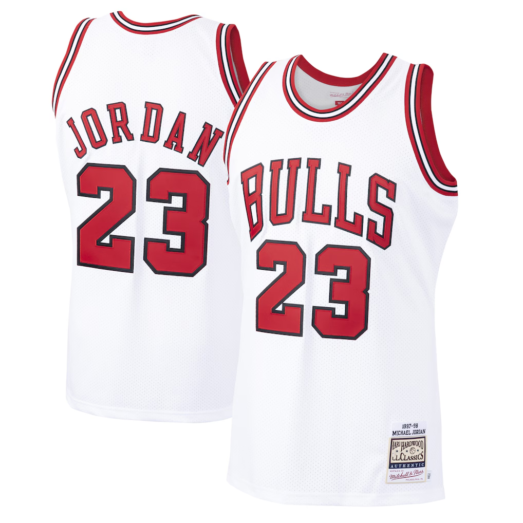 Jamed C.Bulls #23 Michael Jordan Mitchell & Ness White 1997-98 Hardwood Classics Authentic Jerseys