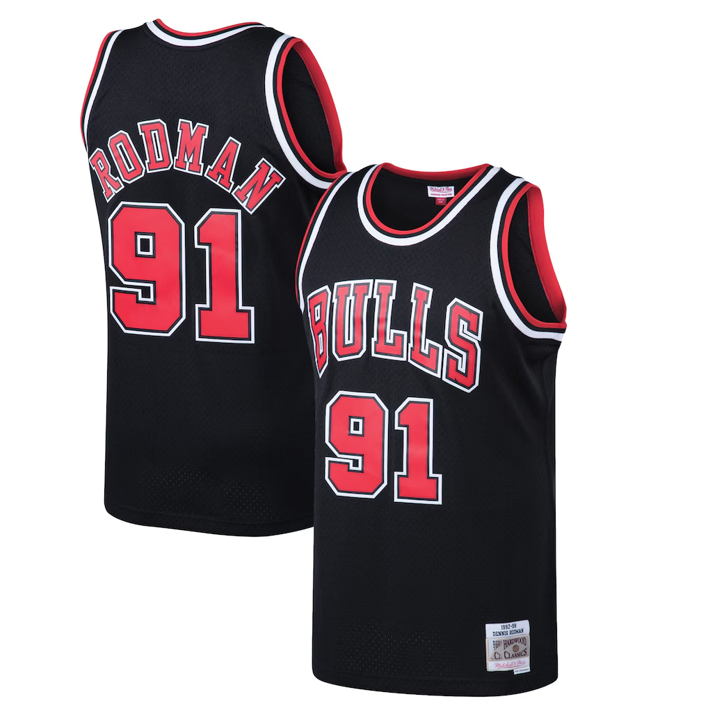Jamed C.Bulls #91 Dennis Rodman Mitchell & Ness Black 199798 Hardwood Classics Swingman Jerseys