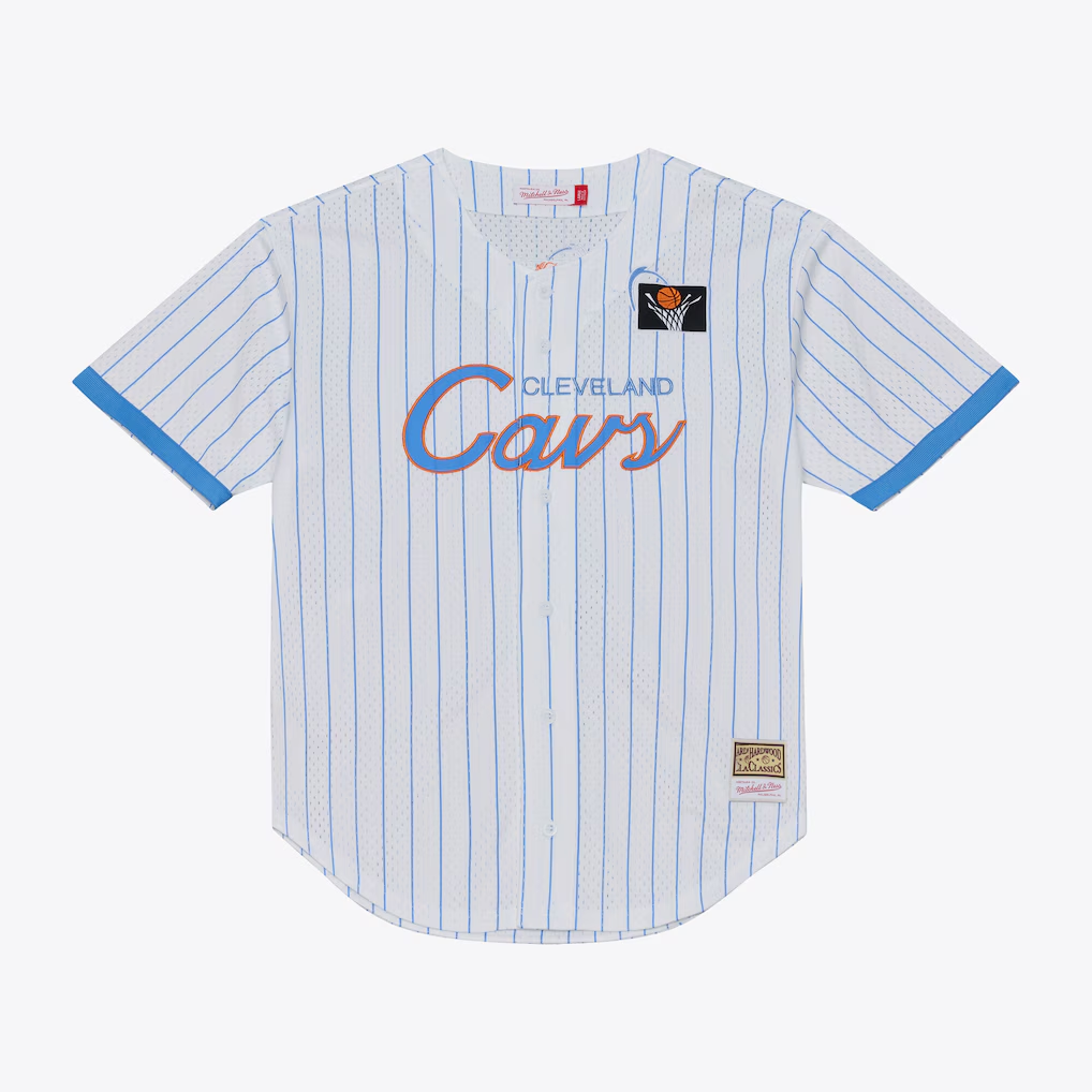 Jamed C.Cavaliers Mitchell & Ness White Head Coach Pinstripe Mesh Full-Button Baseball Jerseys