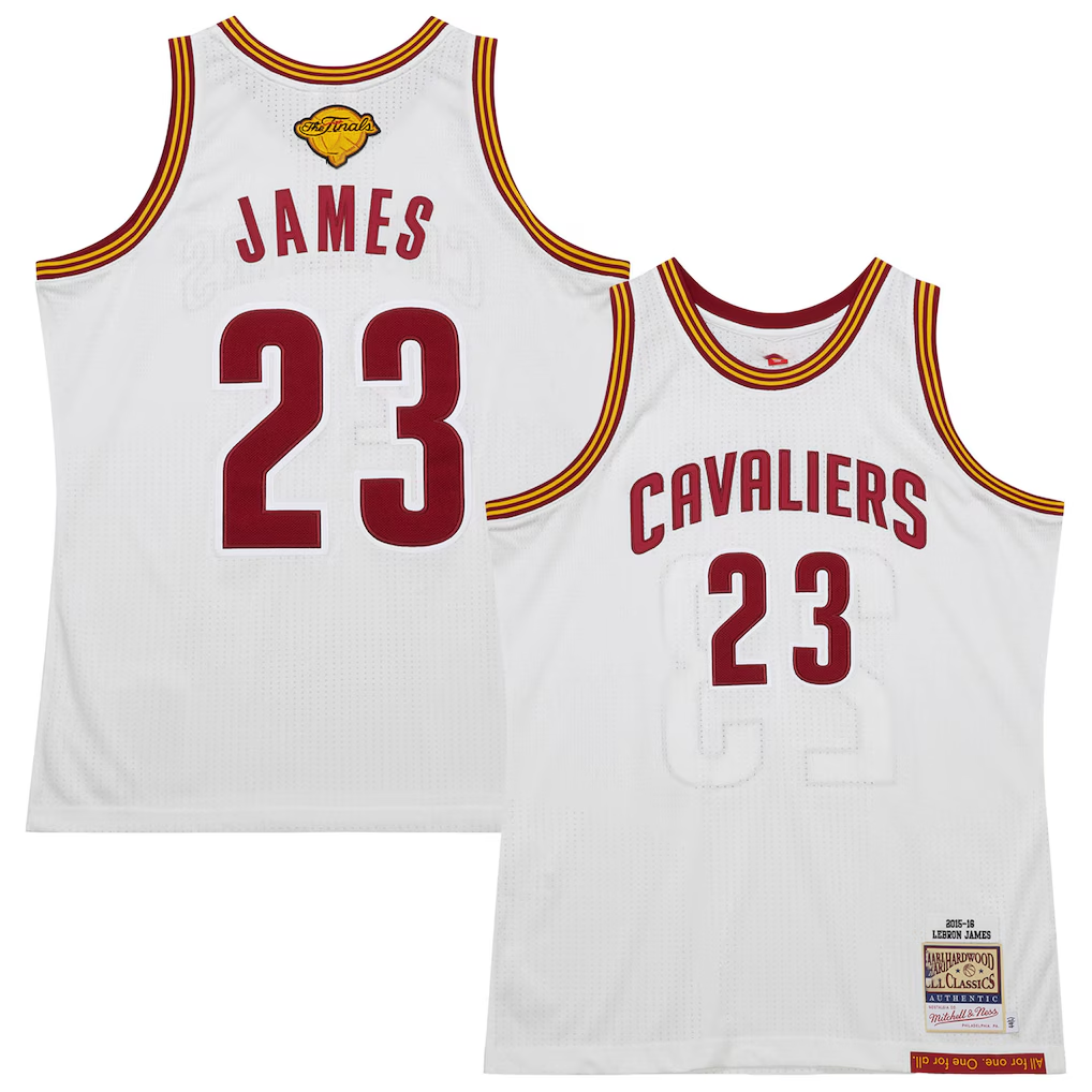 Jamed C.Cavaliers #23 LeBron James Mitchell & Ness White 2015-16 Hardwood Classics Authentic Jerseys