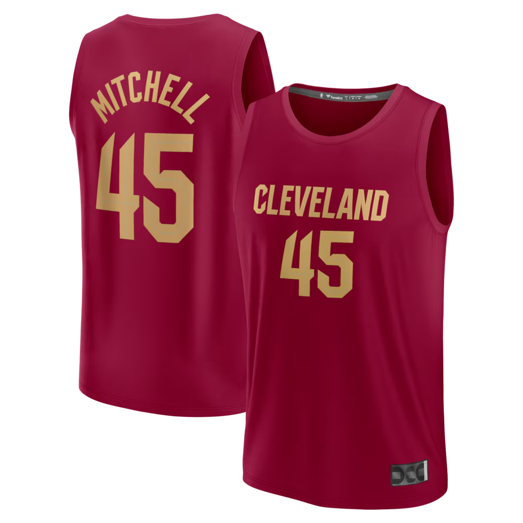 Jamed C.Cavaliers #45 Donovan Mitchell Wine Fast Break Replica Jerseys - Icon Edition